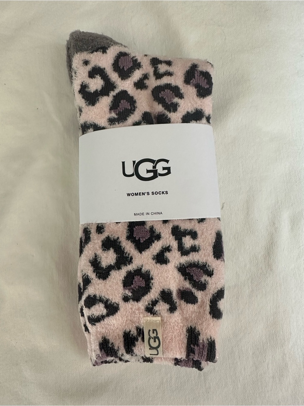 UGG Pink and Black Leopard Plush Casual Socks